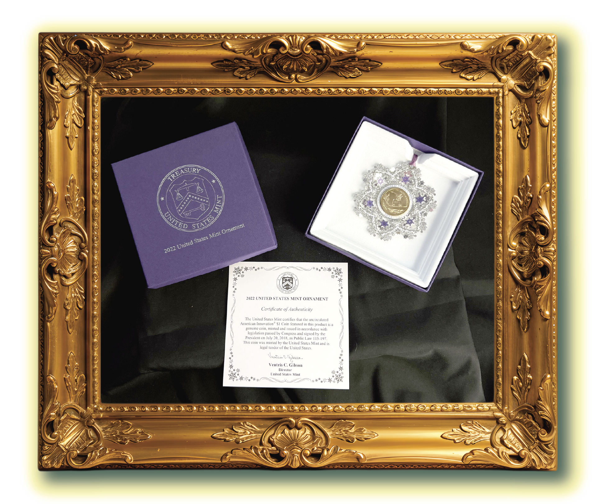 United States Mint 2022 Ornament featuring the American Innovation $1 Coin for Vermont