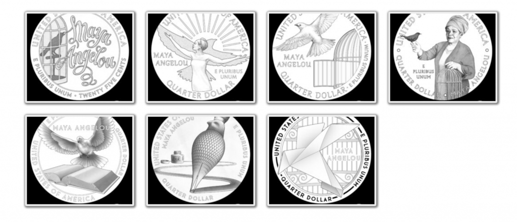 Possible designs for the American Women Quarters Program coin featuring Maya Angelou