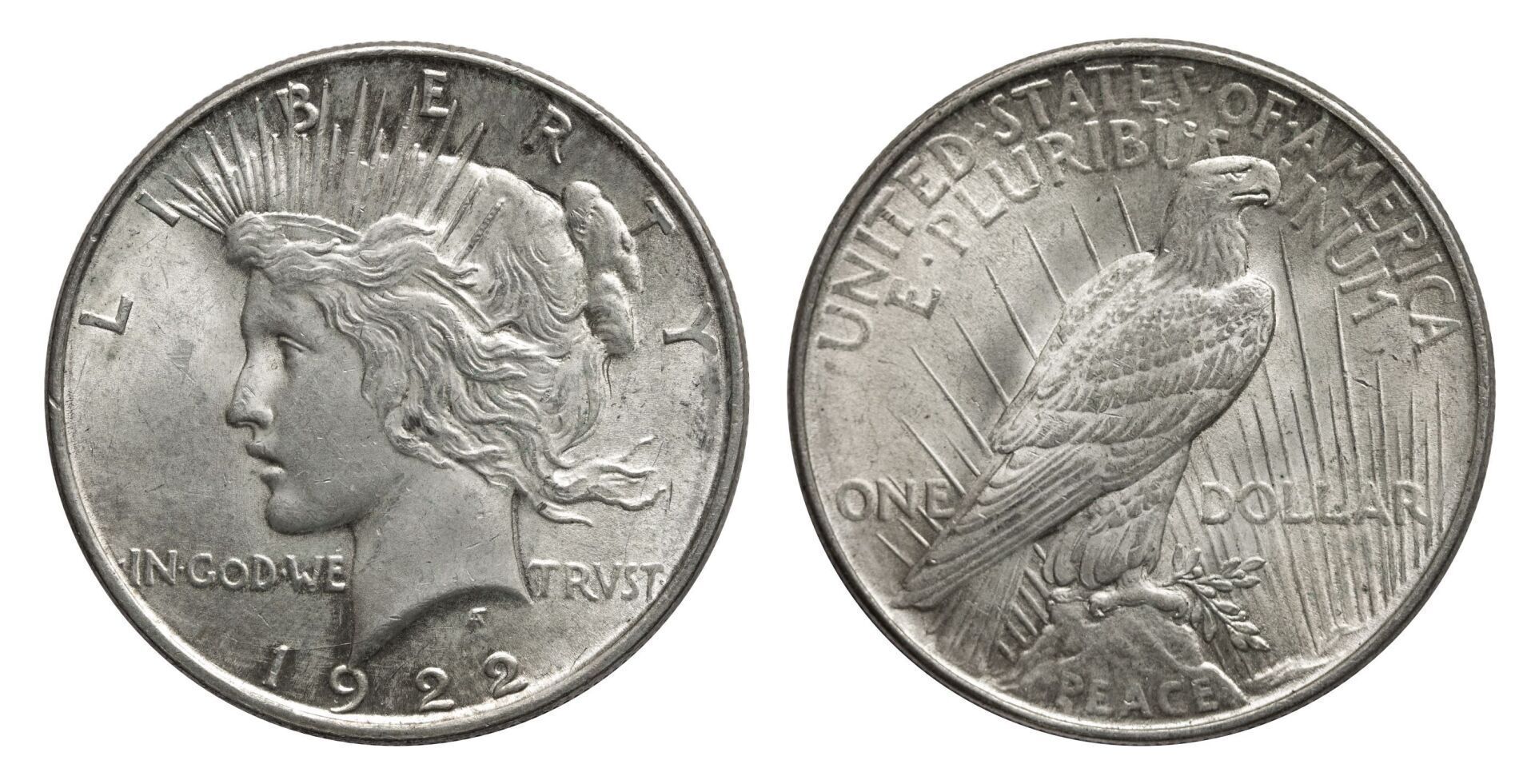 1922 Peace dollar obverse and reverse