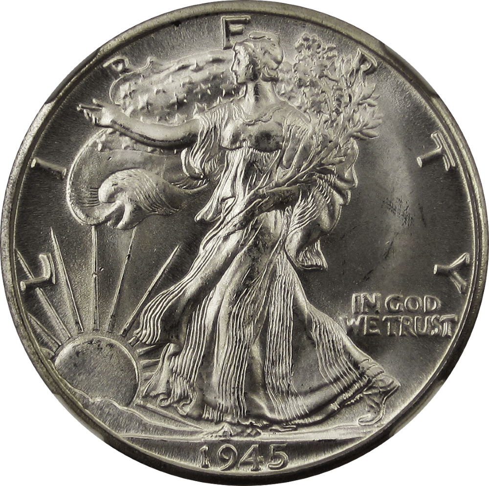 1945 Walking Liberty Half Dollar by Adolph A. Weinman