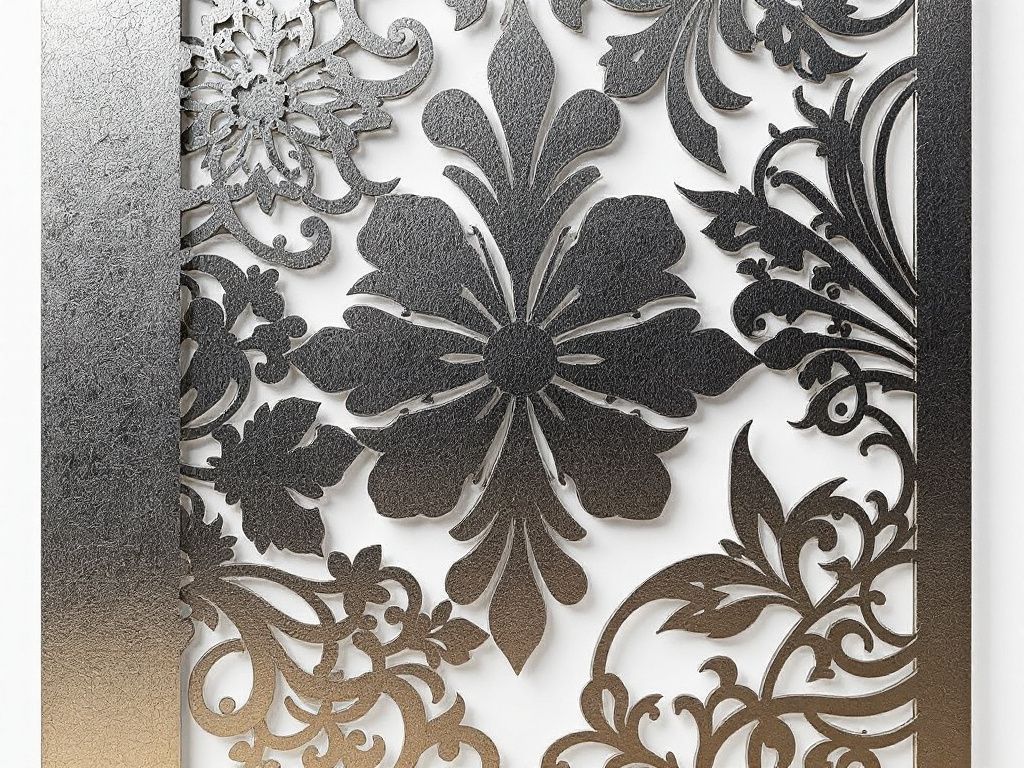 Un motif floral noir et or sur fond blanc.