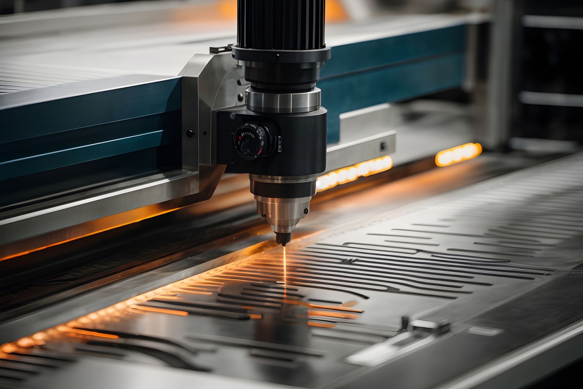 Une machine coupe un morceau de métal dans une usine.