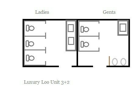 A black and white floor plan of a luxury loo unit.
