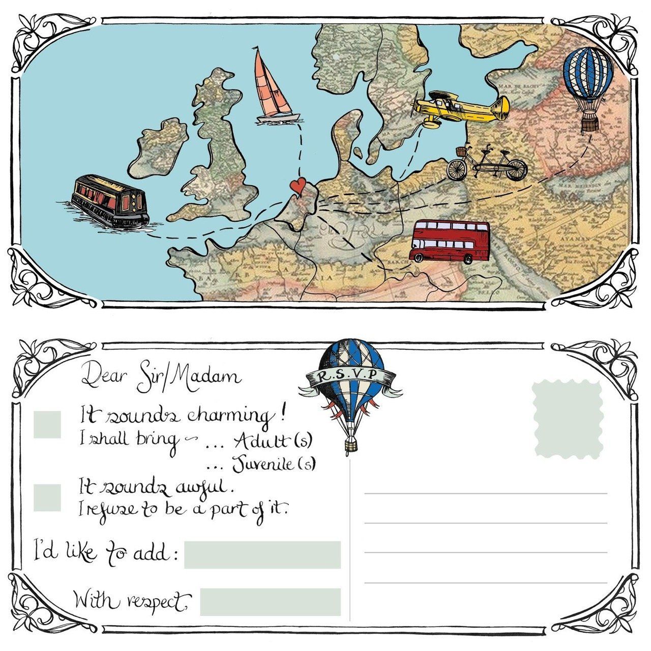 A postcard with a map of europe on it