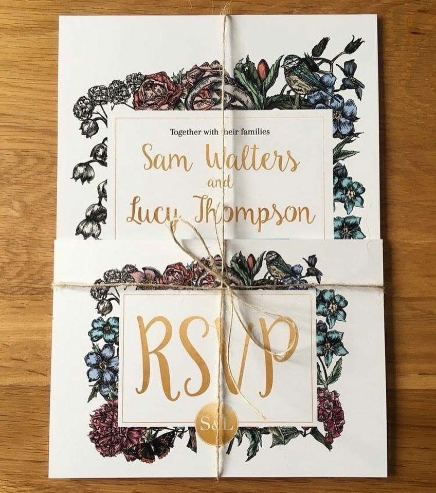 A wedding invitation for sam wallers and lucy thompson