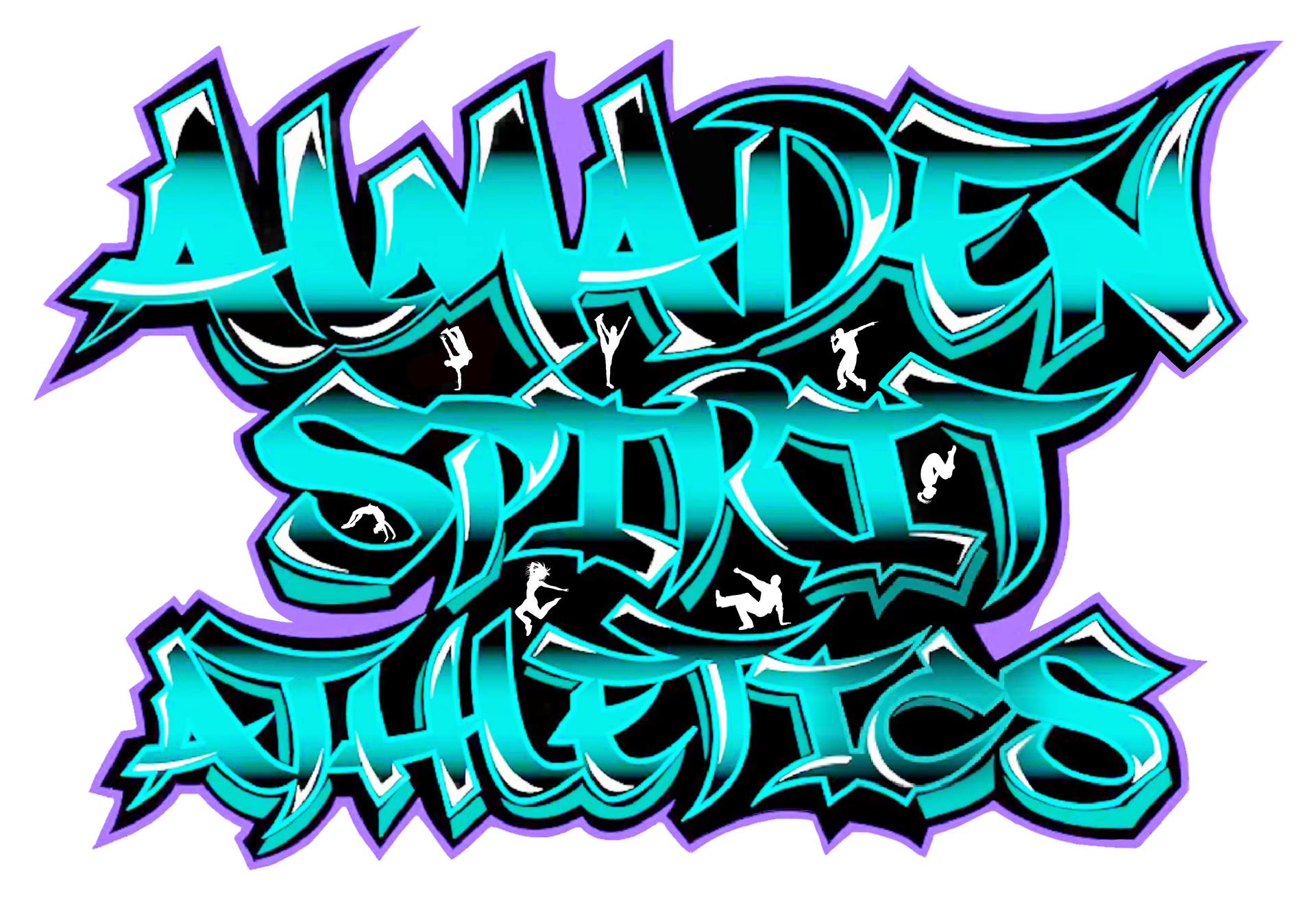 A blue and purple graffiti logo for alwaden spirit athletics