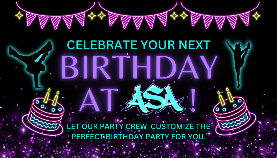 A neon sign that says celebrate your next birthday at asa