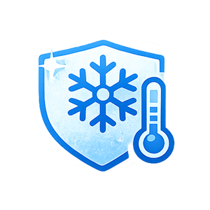 Scudo blu con fiocco di neve e termometro, simbolo di protezione dalla temperatura.