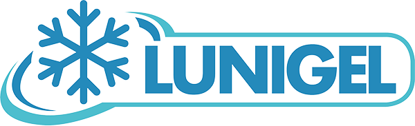 Logo per Lunigel, nome di un prodotto in testo blu con il simbolo di un fiocco di neve.