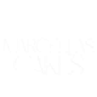 A white background with the words `` marcella cakes '' written on it.