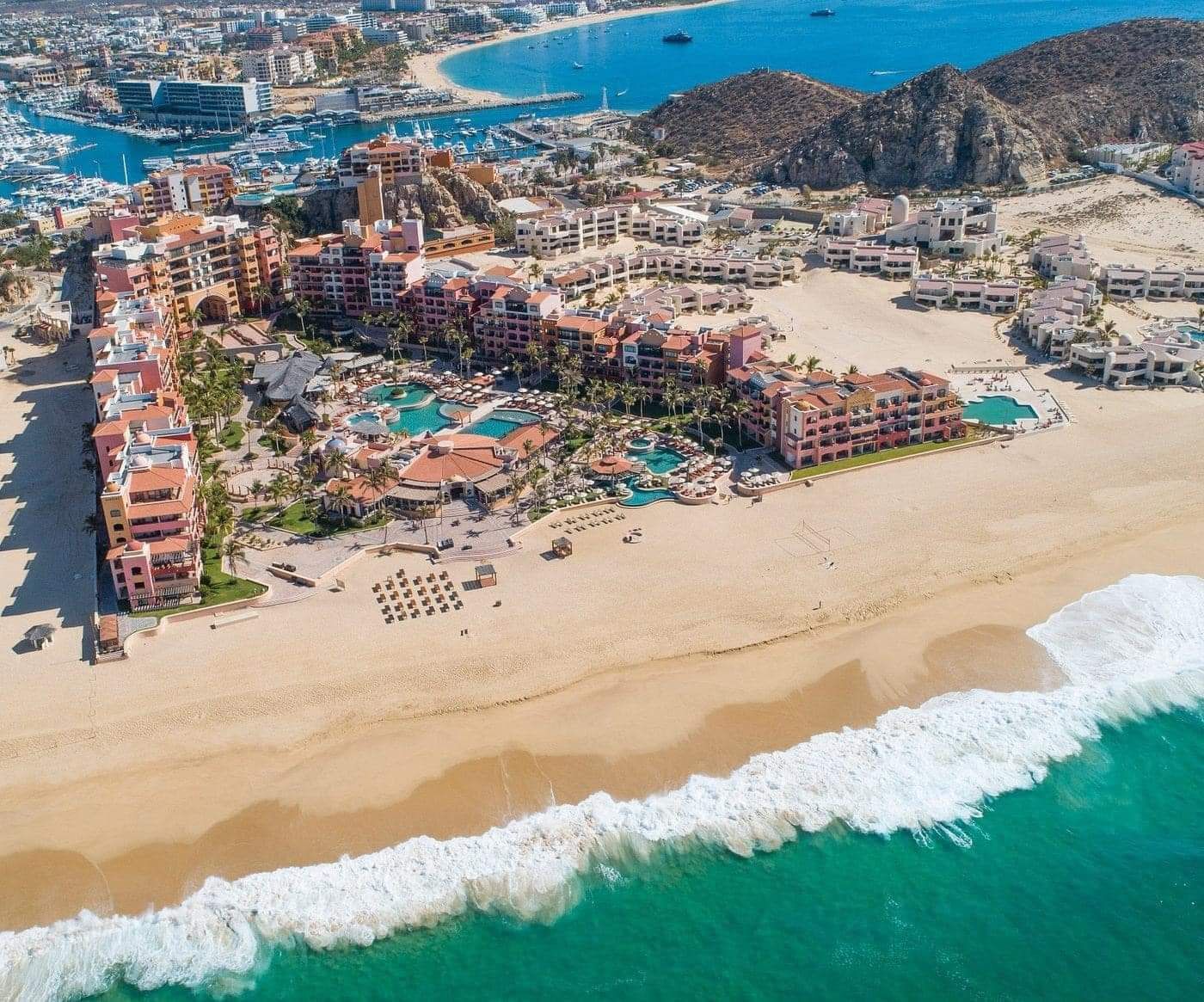 Aerial picture of Playa Grande in Cabo. Vacation Travel Exclusives