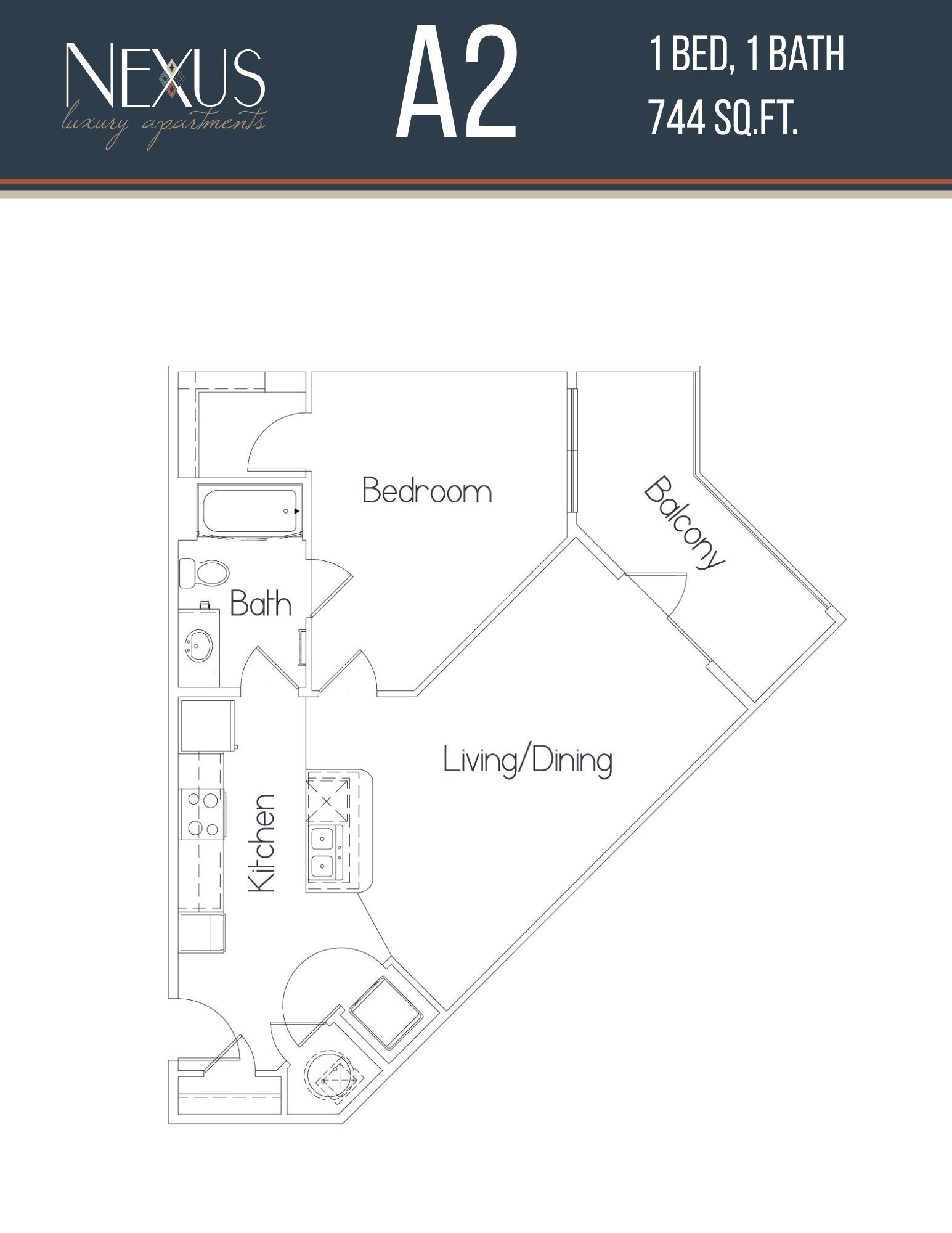 A black and white floor plan of a bedroom apartment.