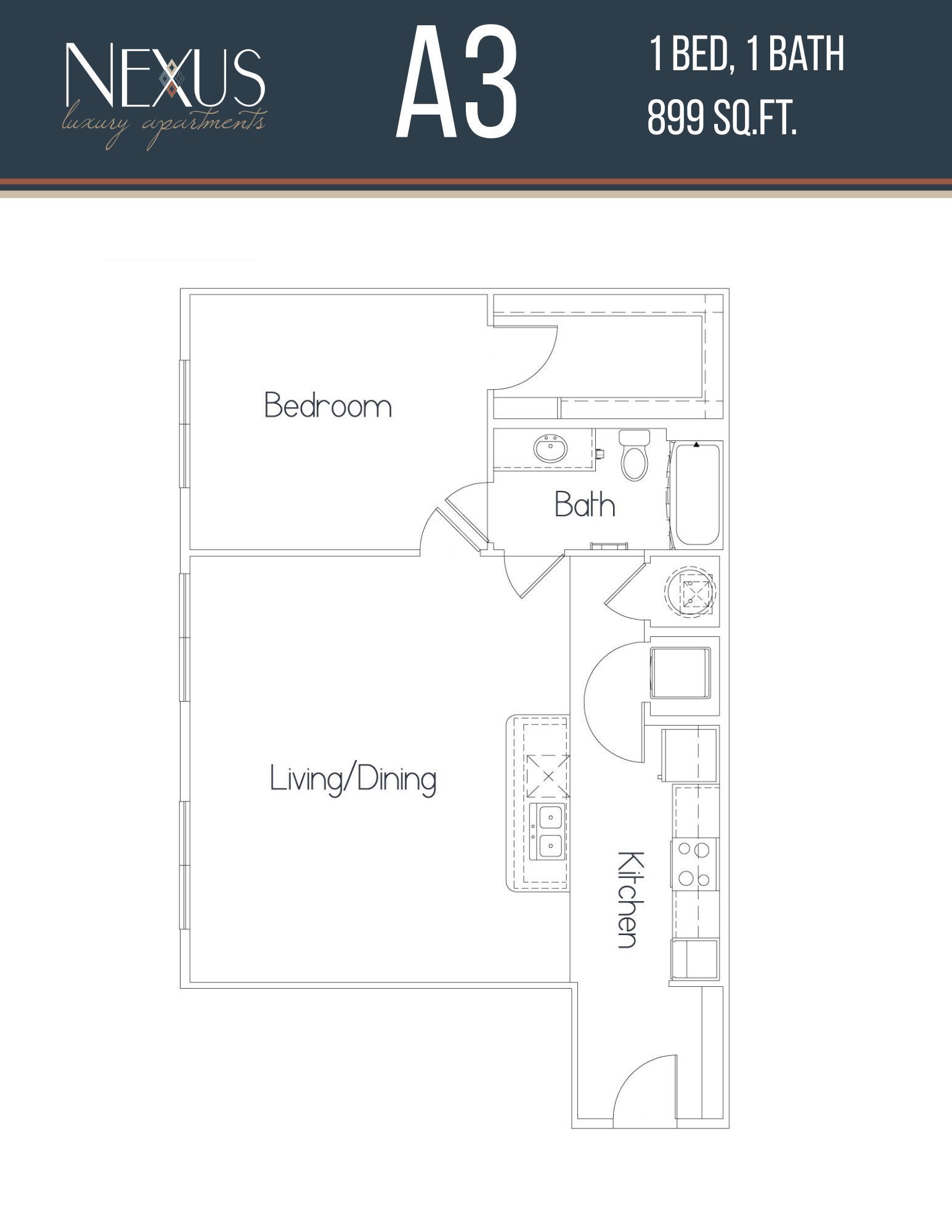 A black and white floor plan of a bedroom apartment.