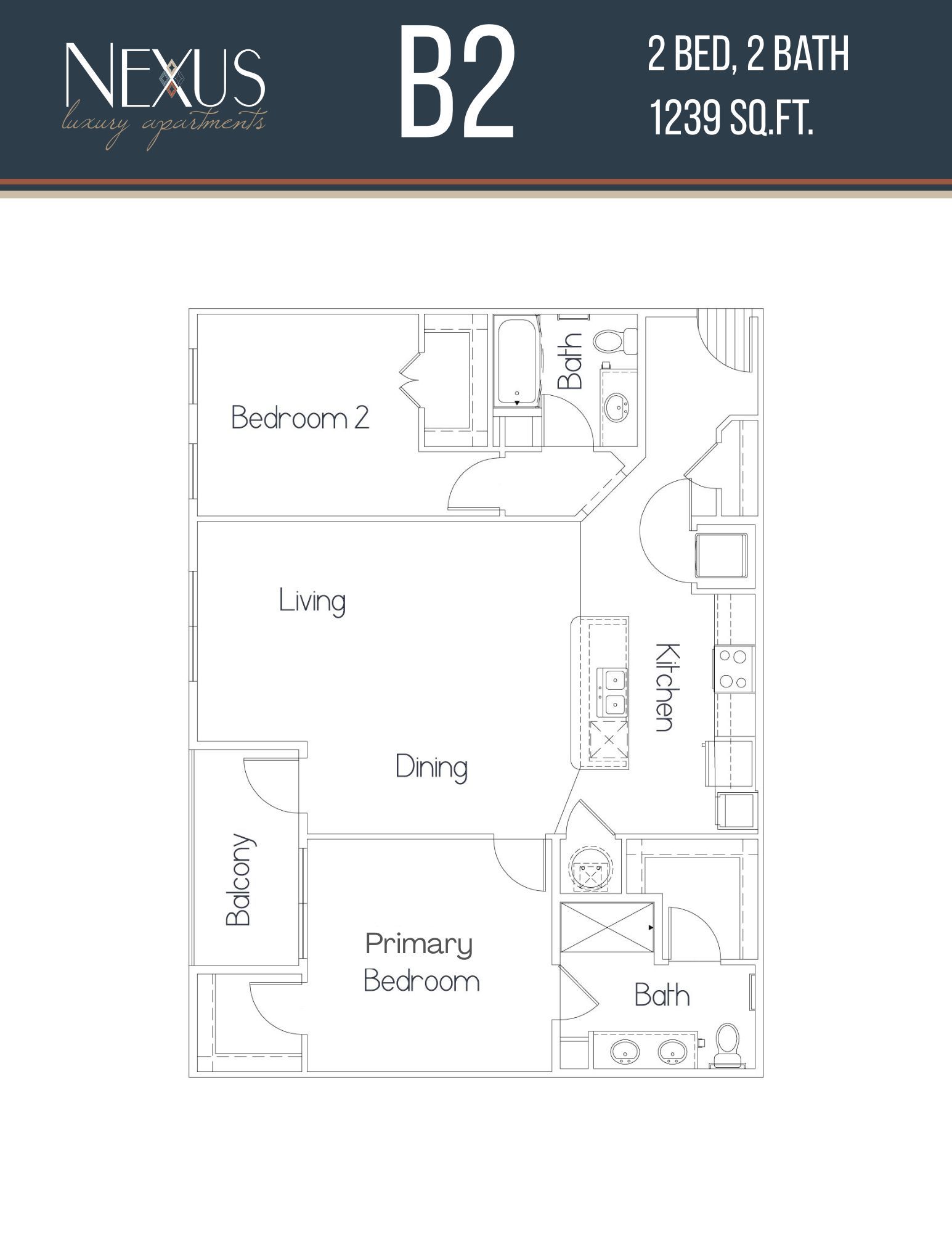 A black and white floor plan of a two bedroom apartment.