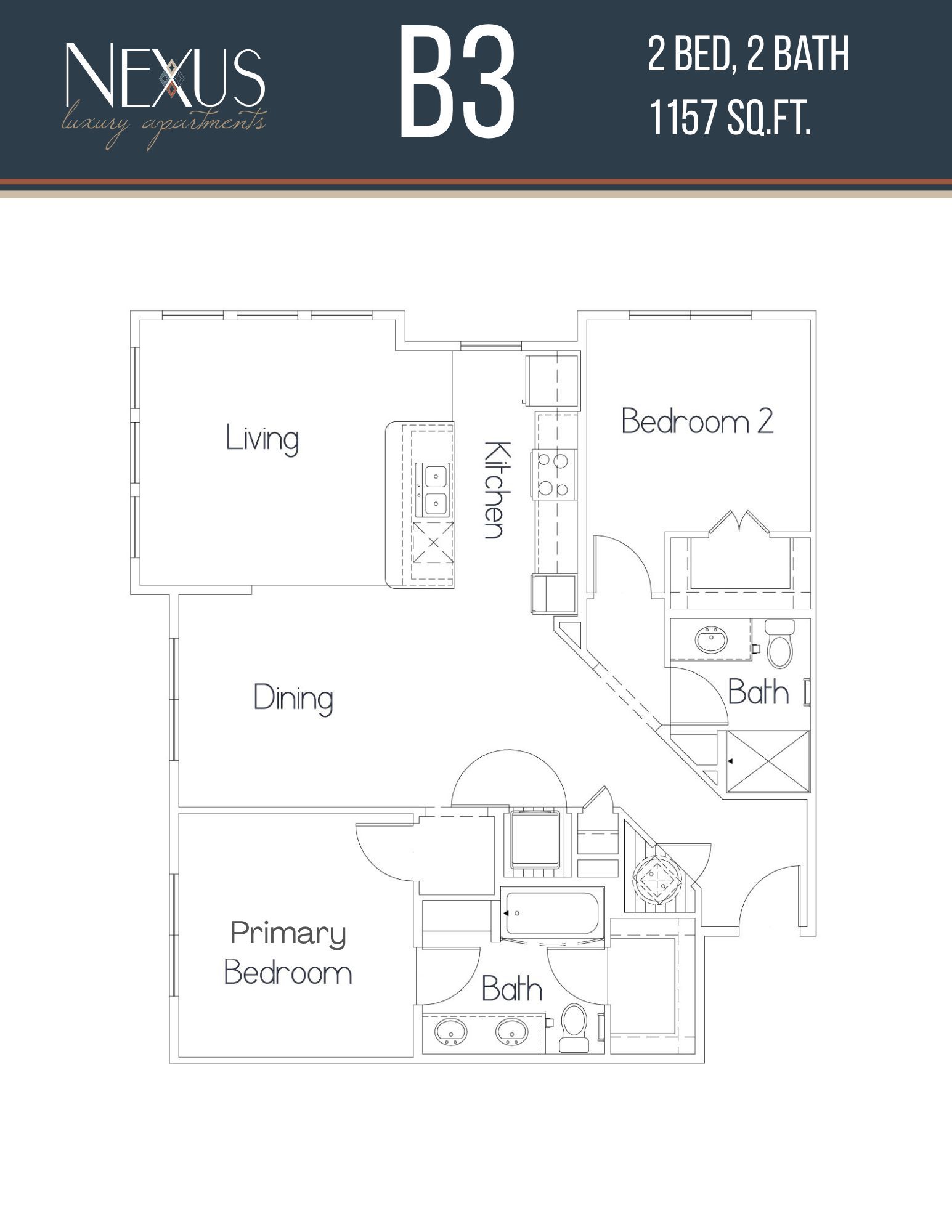 A black and white floor plan of a two bedroom apartment.