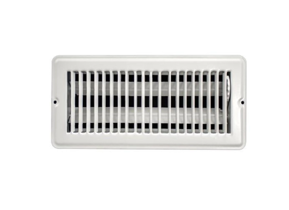 A white floor vent with black stripes on a white background.