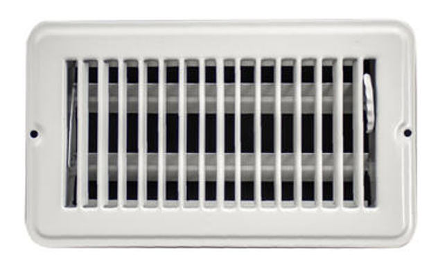 A white air vent with black stripes on a white background.