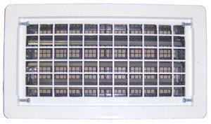 A white air vent with black squares on it on a white background.