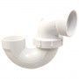 A white pvc p trap is shown on a white background.