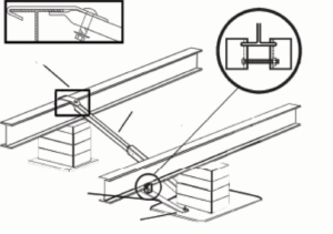 A black and white drawing of a metal structure.
