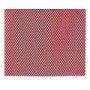 A red and white place mat with a geometric pattern on a white background.