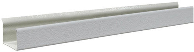 A white u-shaped gutter on a white background.