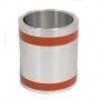 A stainless steel cylinder with copper stripes on a white background.