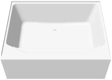 A white square bathtub with a hole in the middle on a white background.