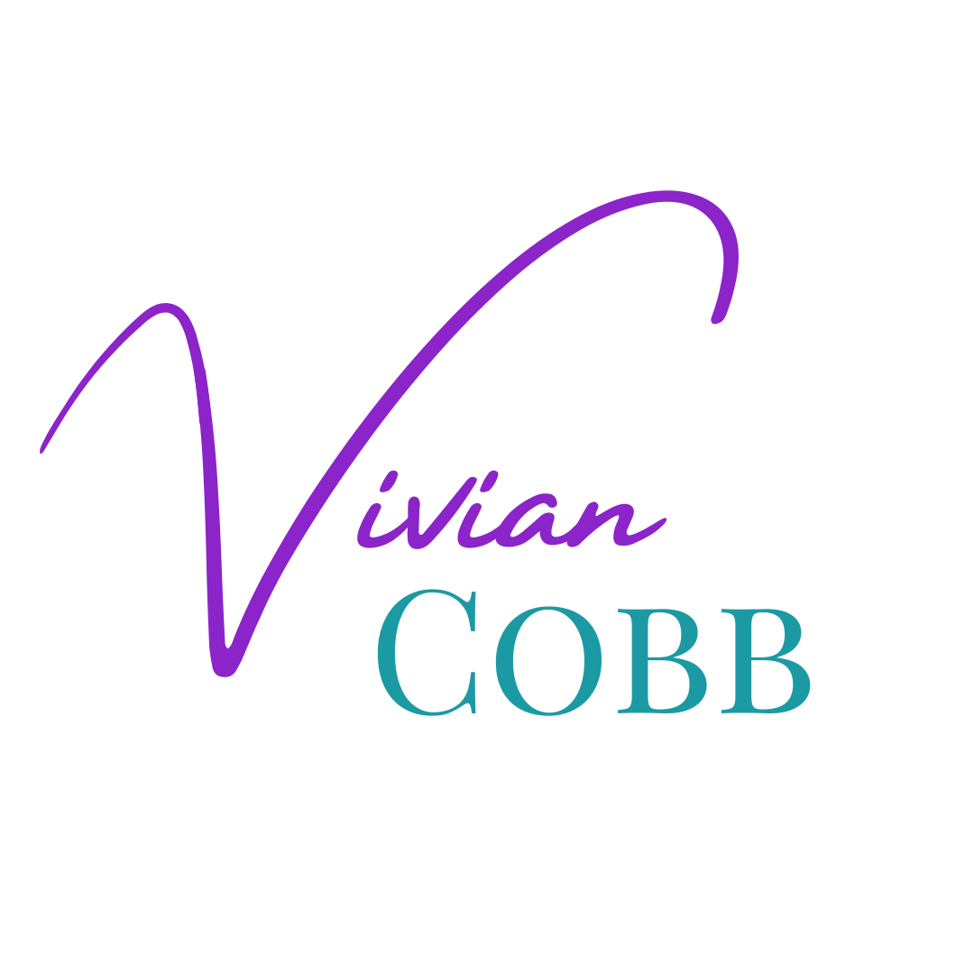 Vivian Cobb logo, purple calligraphy