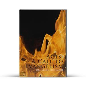 Book cover titled "Acts: A Call to Evangelism" with flames on a black background.