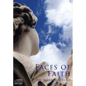"Faces of Faith" book cover with statue and cloudy sky background. Title and author text at bottom.
