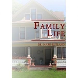 Book cover, Family Life, with a faded house background and red text.