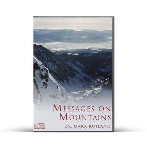 DVD case with mountain landscape, title "Messages on Mountains" by Dr. Mark Rutland. Snowy peaks, blue sky.
