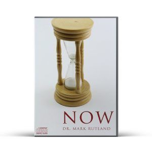 Hourglass on white background, title "NOW" by Dr. Mark Rutland.