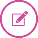 A pink circle with a pencil in a check box.