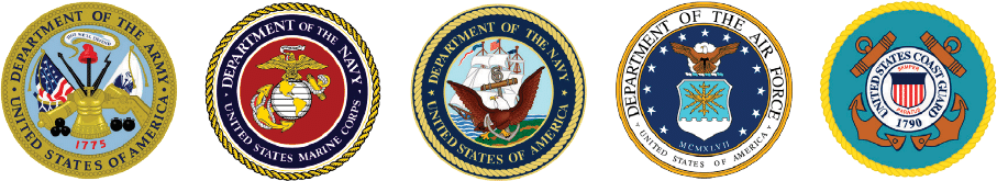 A set of four military seals on a white background