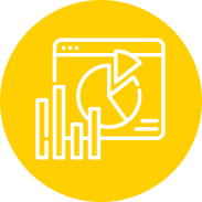Yellow circle with a white icon depicting a bar graph and a pie chart within a website interface.