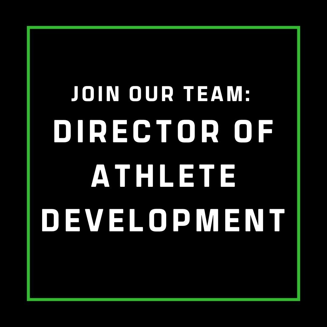 A poster that says we 're hiring director of athlete development