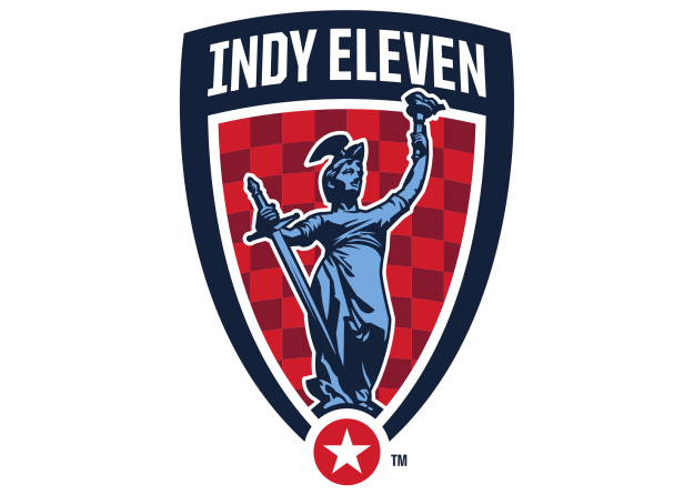 The logo for indy eleven shows a statue holding a torch