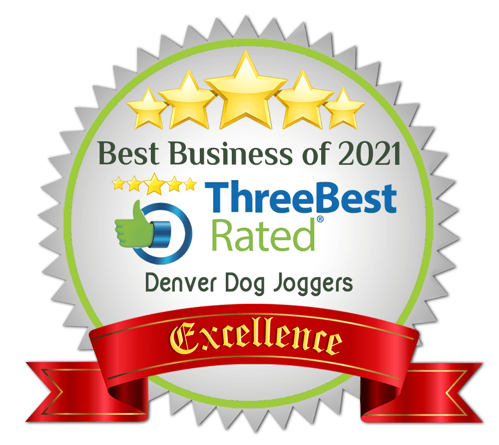 a seal that says best business of 2021 three best rated denver dog joggers excellence