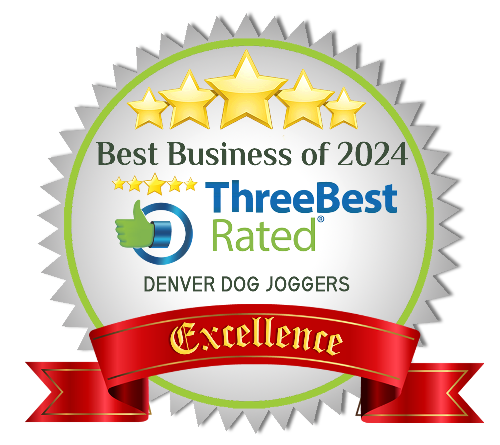 a seal that says best business of 2024 three best rated denver dog joggers excellence
