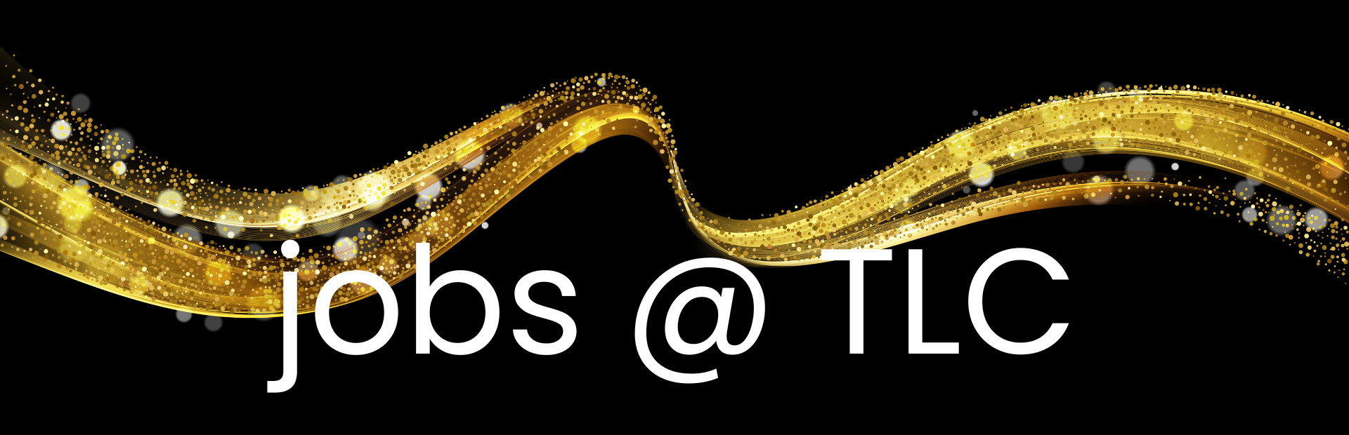 A logo for jobs @ tlc with a gold wave on a black background.