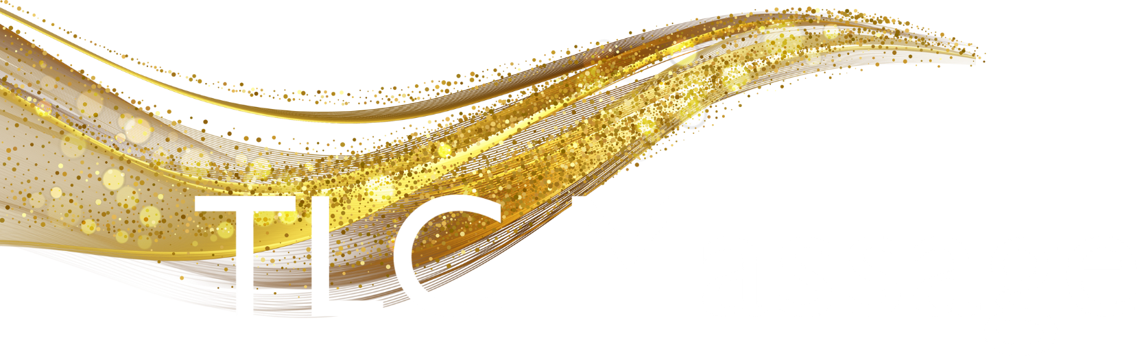 TLC Massage Text Logo with Golden Sparkly Swirl Graphic in the background
