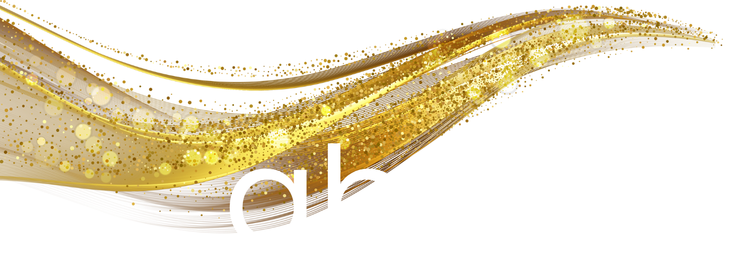 About text with a swirly golden sparkly graphic