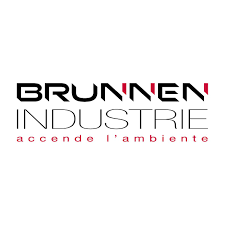 Il logo della brunnen industrie è nero e rosso su sfondo bianco.