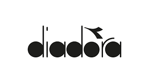 Un logo in bianco e nero per le scarpe Diadora su uno sfondo bianco.