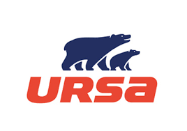 Un logo blu e rosso per Ursa con due orsi