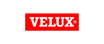 Un logo velux rosso su uno sfondo bianco