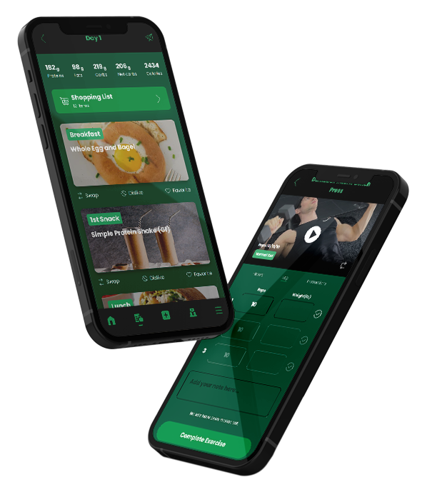 Two phones with green screens are sitting next to each other on a white background.