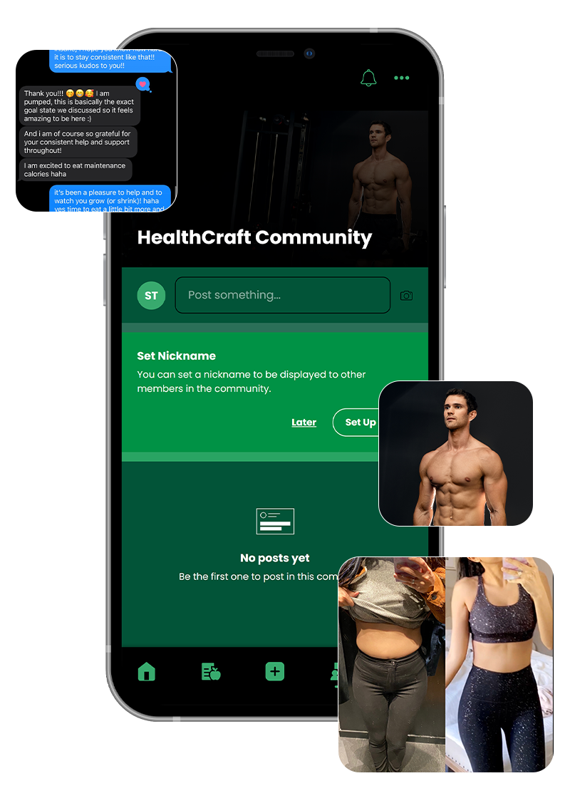 A cell phone with a healthcraft community app on it.